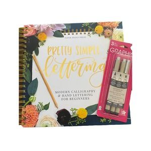 New Pretty simple Lettering Calligraphy Hand Lettering For Beginner + 3 Pens LOT